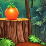 Cartoon Orange on a tree stump in the woods generated by AI